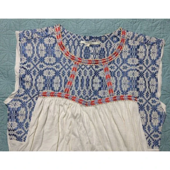 Tularosa Embroidered Yoke Memphis Top Ivory Jersey Knit Elastic Hem Blouson S - Picture 3 of 7